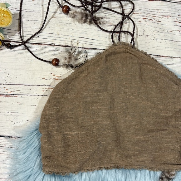 Lace the Label Greek Taupe Gauze Halter Feather Wide Leg Pant Top Set - Picture 8 of 11